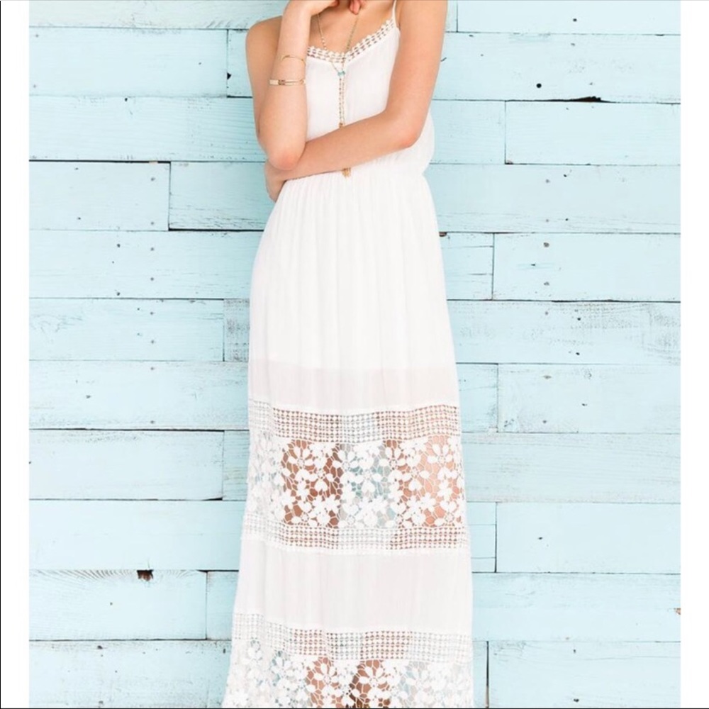 White Lace Boho Maxi Dress